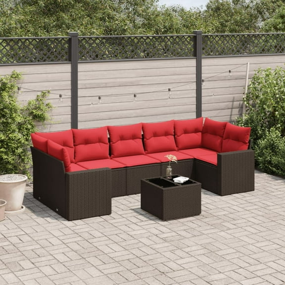 vidaXL 8 Piece Patio Sofa Set with Cushions Brown Poly Rattan