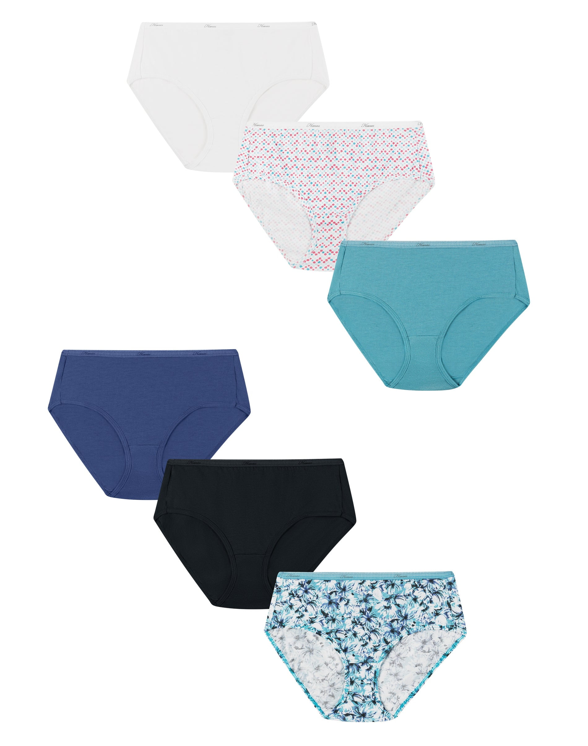 Hanes Women's Cotton Low Rise Brief Underwear, Moisture-Wicking, 6-Pack Assorted 5