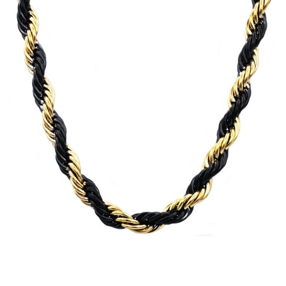 Arista Gold and Black Plated Stainless Steel Rope Chain Men's Necklace, 24"