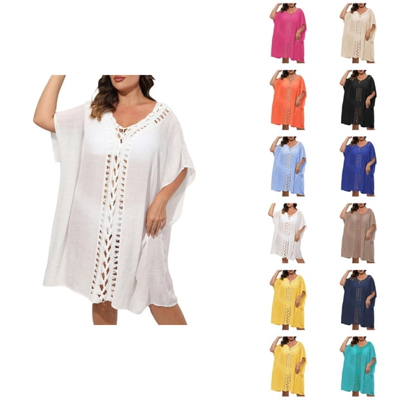 Beach Cover Up Swim Suits for Women 2025 Stylish Plus Size Pullover Viscose Swimwear Cover-Up for Women - Comfortable Mid-Length Sleeve Dress for Versatile Wear