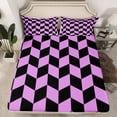 thumbnail image 2 of jejeloiu Classic Grid Full Size Sheets,Minimalism Geometric Rhombus Bed Sheets,Purple Black Checkered Sheet Sets For Girls Boys,Super Cozy Room Decor,4-Piece, 2 of 7