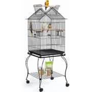 57" Open Top Bird Cage w/ Rolling Stand & Storage Shelf, Parrot Cage for Cockatiels, Quakers, Conures, Caiques & Small/Medium Parrots