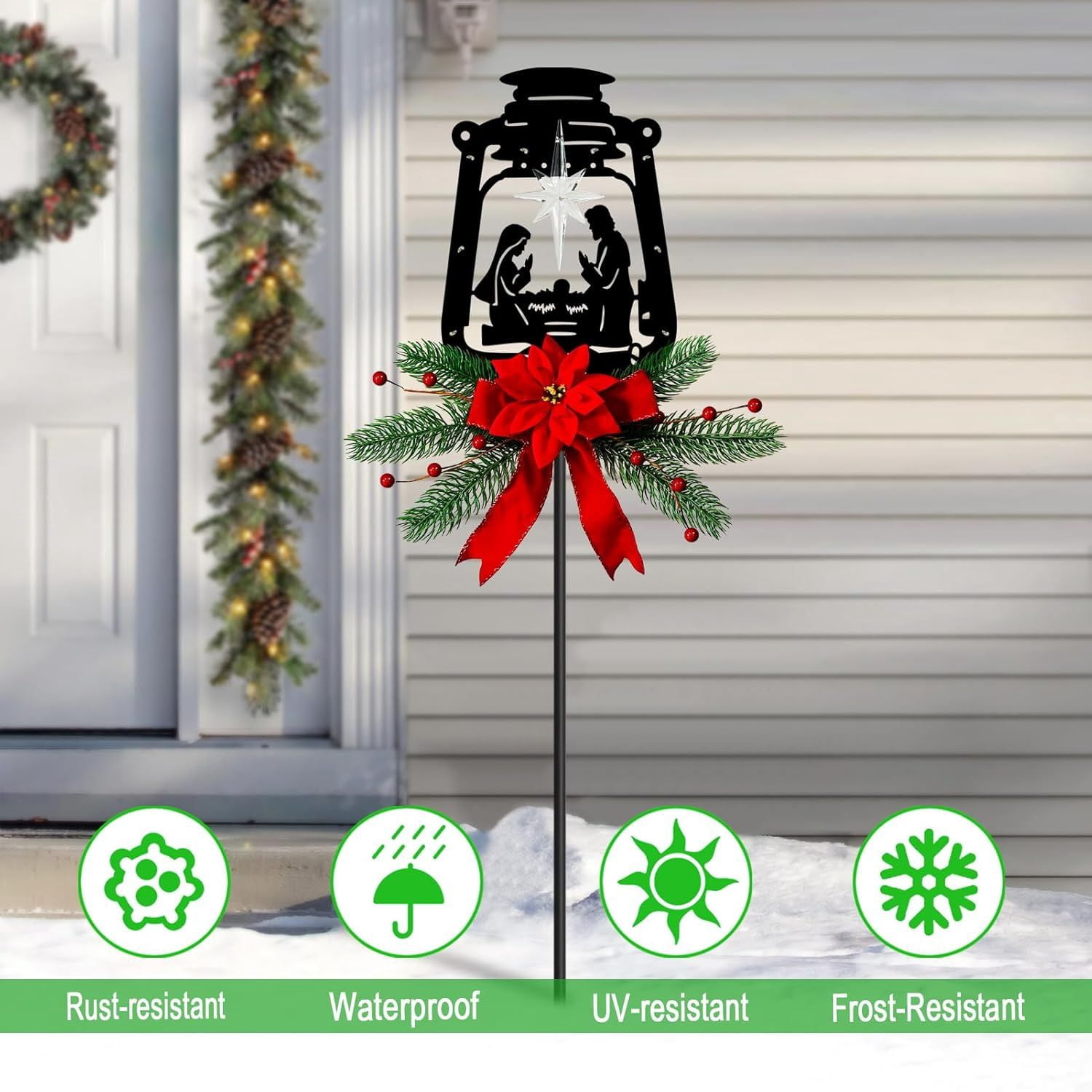 Christmas Garden Jesus Scene Decor, Solar Lighted Outdoor Nativity Set with 9 LED Lights, Christmas Decoration for Indoor Outdoor Holiday Party Garden Yard Lawn Decor