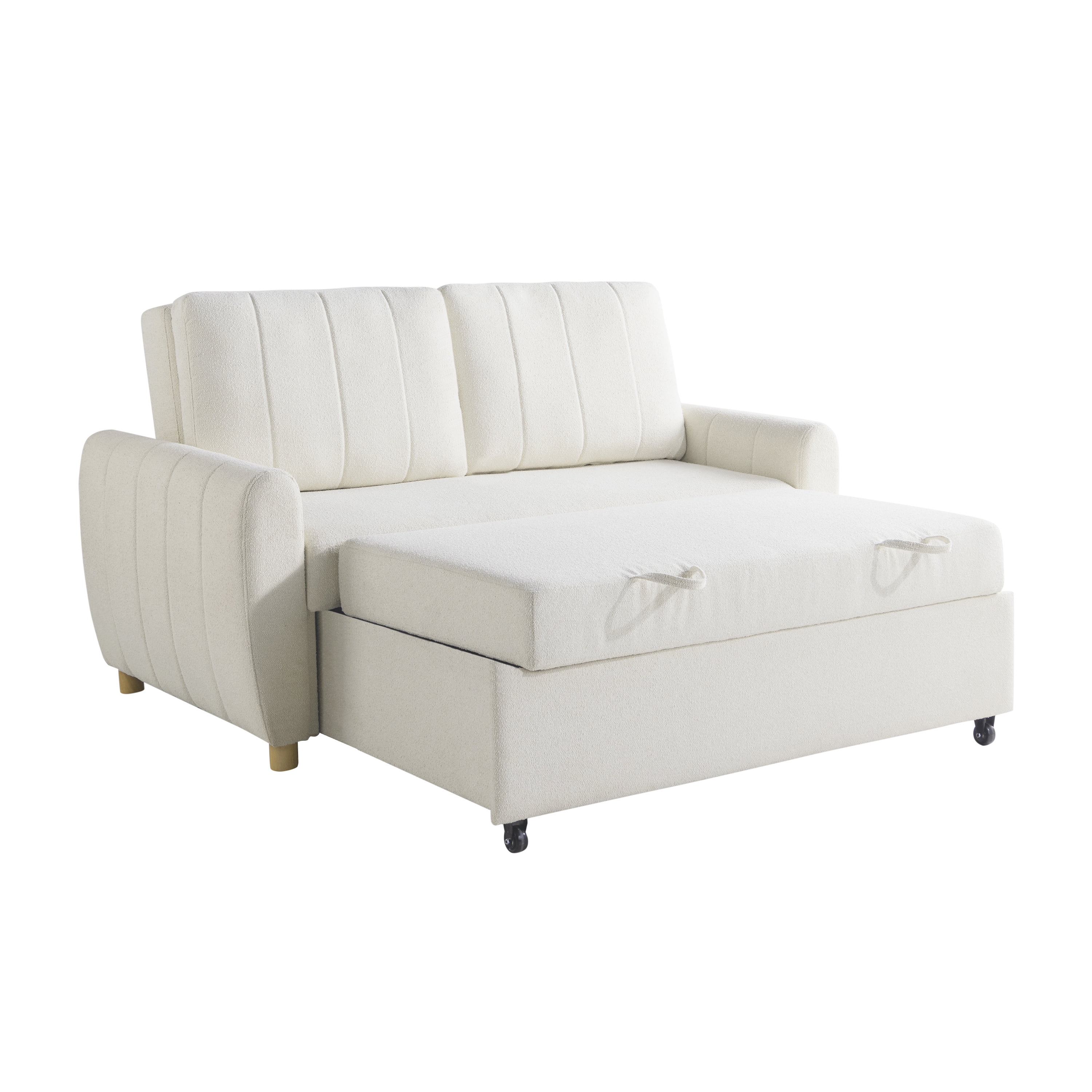 Serta Grant Scandinavian Convertible Loveseat with Full Size Sleeper, Ivory Boucle Fabric