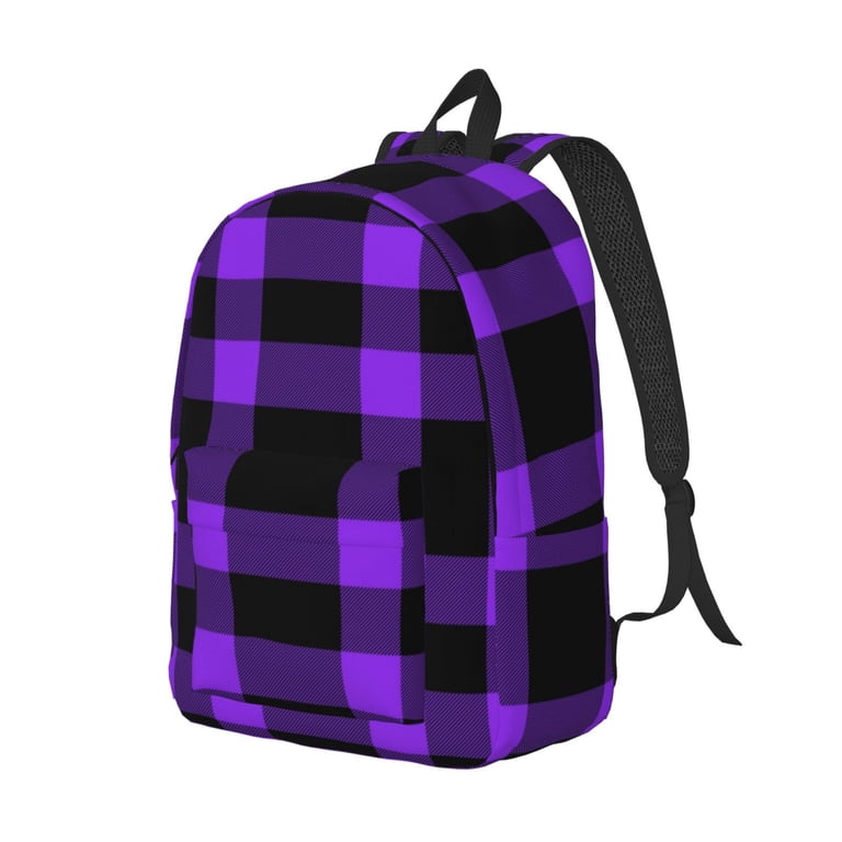 Naloa Canvas Backpack for Men Women Purple Buffalo Plaid  display picture 1