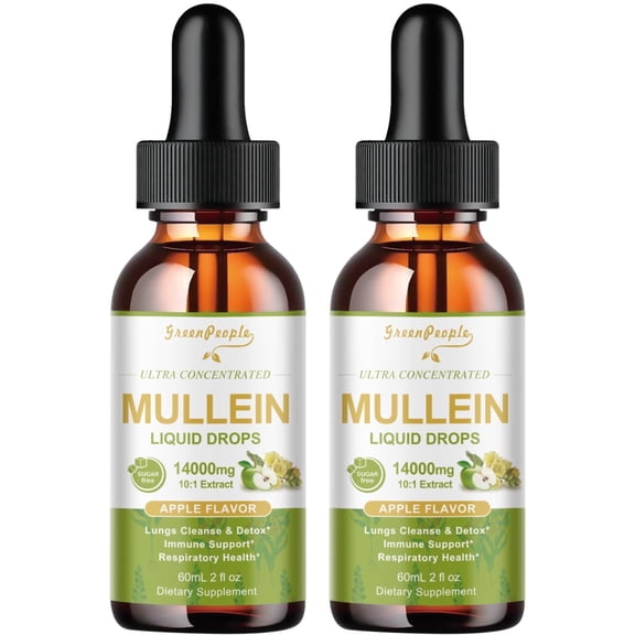 ( 2 Pack) Mullein Drops for Lungs - Vegan mullein leaf extract Highly Absorption - Lung Cleanse & Immune Support, Apple Flavor, 4 Fl oz
