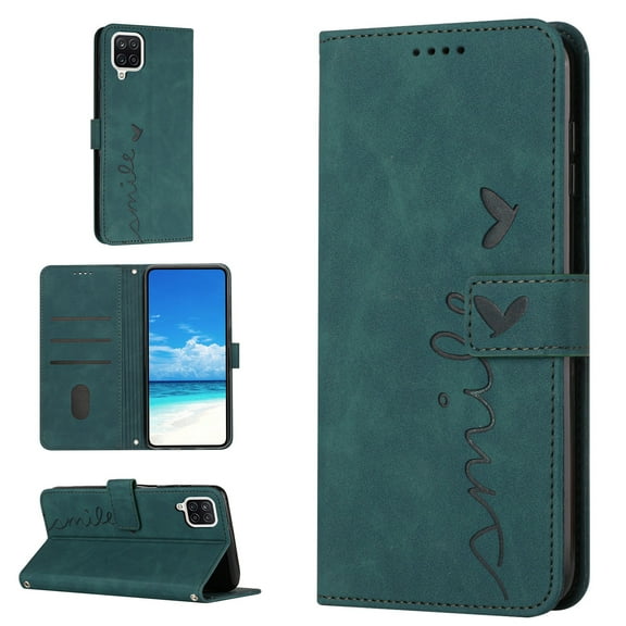 For Samsung A42 Case 5G, Allytech Wallet Case Magnetic Folio Embossed Full Protection PU Leather Kickstand Credit Card Holder Slots Wrist Strap Flip Cover for Samsung Galaxy A42 5G, Green