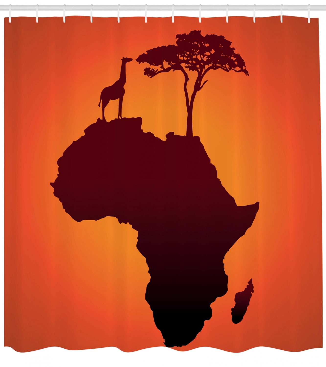African Decor Shower Curtain Safari Map With Continent Giraffe