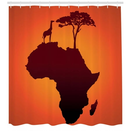 African Decor Shower Curtain Safari Map With Continent Giraffe