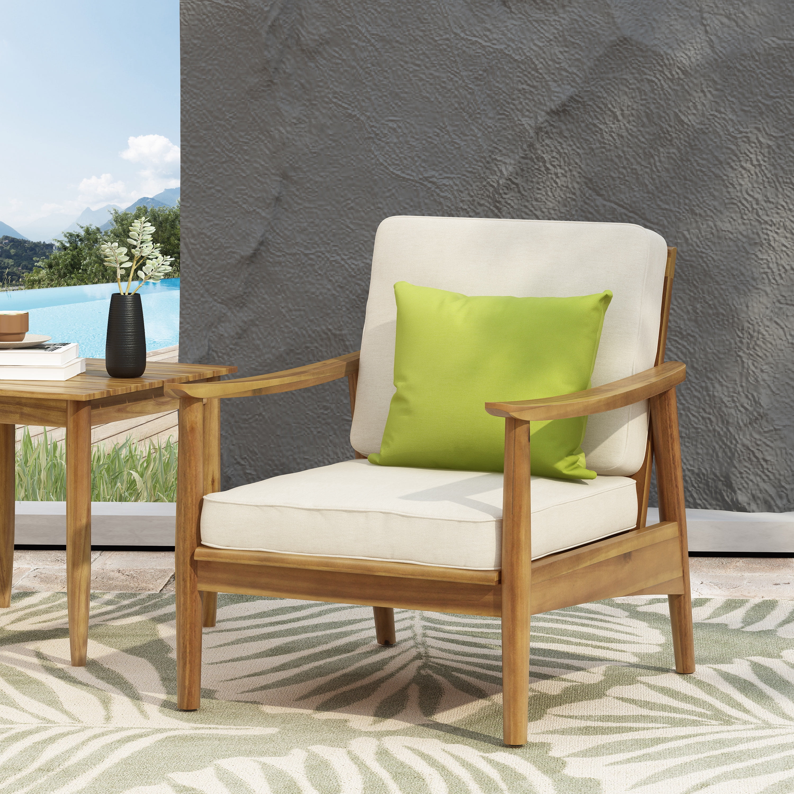 Euroco Outdoor Acacia Wood Club Chair with Slatted Design and Weather-Resistant Finish