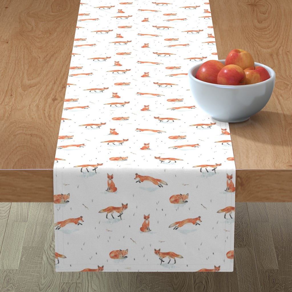 4ft Table Runner Stag Wildlife Fox Green Grey Rabbits Squirrel Trees Owls 120cm
