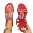 thumbnail image 3 of Women's Open Toe Bohemia Rhinestones Flat Sandals, Summer Comfortable Elastic Slingback Ankle Strap Casual Dressy Beach Shoes (Red,39), 3 of 7