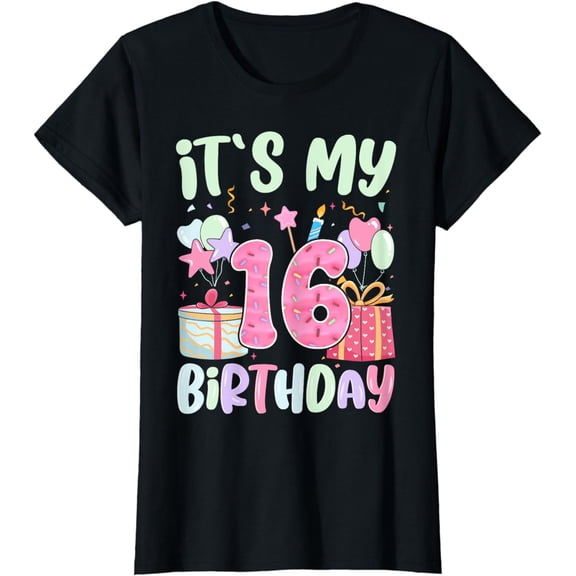 16th Birthday Shirt Girls 16 Year Old Donut Cake Birthday T-Shirt