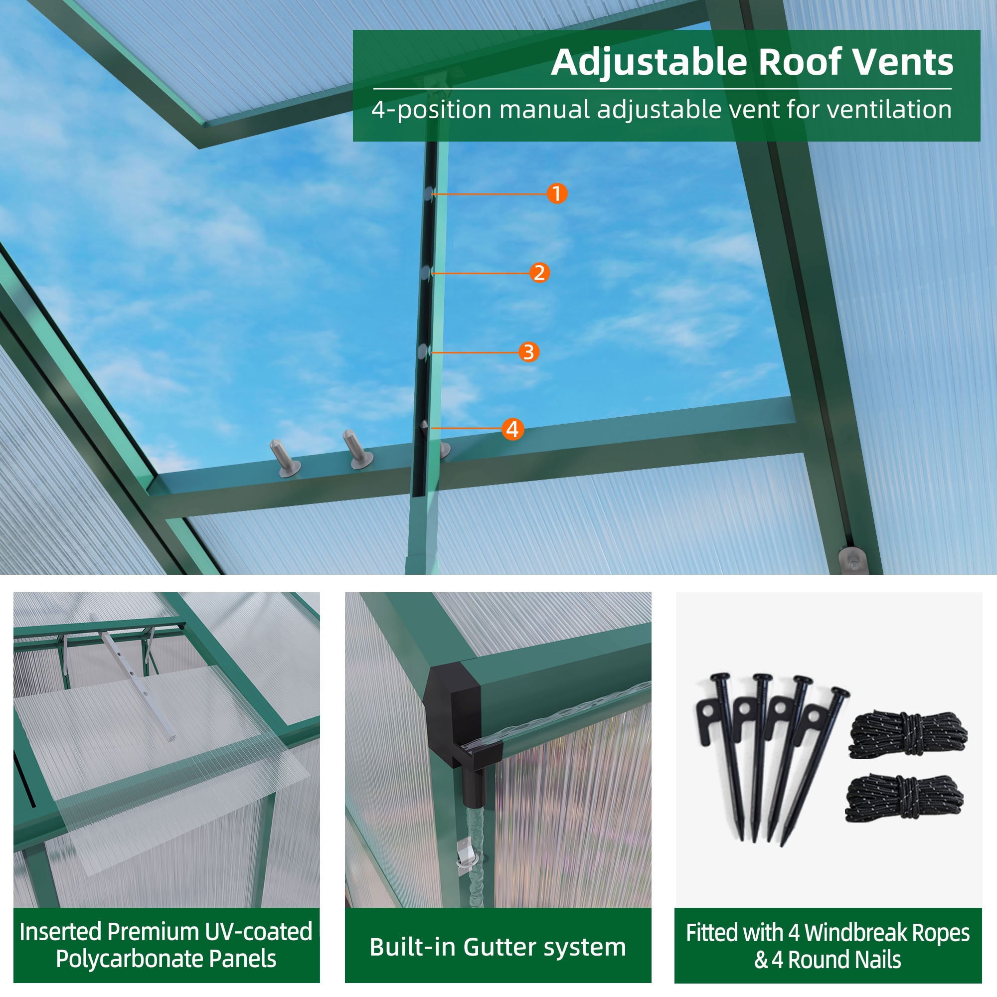 MAYEERTY 6x4 FT Walk-in Greenhouse with Drainage System, All-Season UV-Protected Greenhouse for Backyard, Garden & Patio