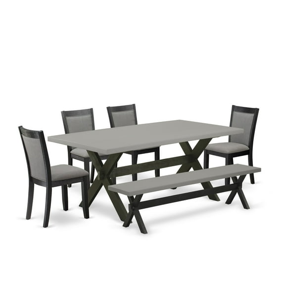 X697MZ650-6 6Pc Dining Set - Rectangular Table , 4 Parson Chairs and a Bench - Multi-Color Color