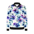 thumbnail image 4 of Ftwytp Jackets for Women Casual Long Sleeve Lightweight Bomber Jacket Classic Vintage Coat Full Zip Up Ribbed Collar Outwear Boho Floral Print Jackets, 4 of 5