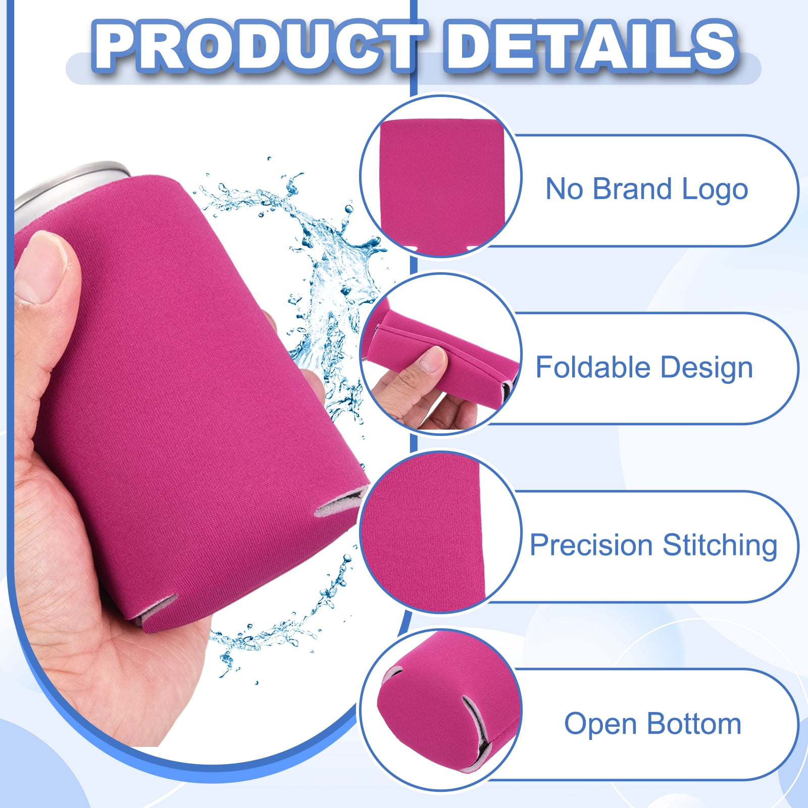 Uxcell 20Pcs Beer Can Coolers Covers, Neoprene Blank Drink Cooler Sleeves Collapsible Insulated Reusable Soda Cover for 10oz Bottles Seltzer DIY Weddings Beach Picnic Party, Rose Red