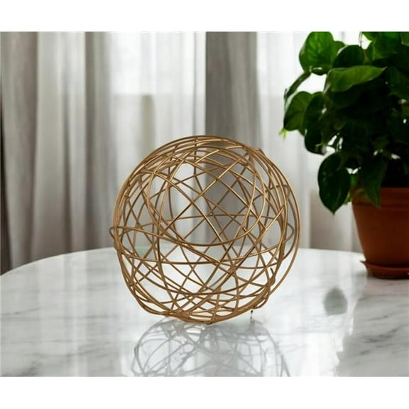 HomeRoots 568884 12 in. Gold Aluminum Decorative Orb Tabletop Sculpture