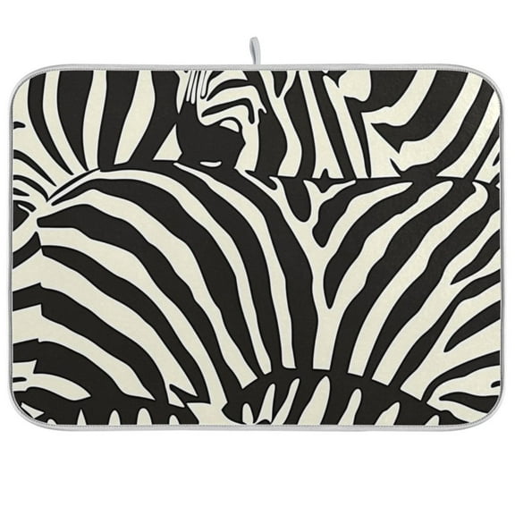 Zebra Black Print Dish Drying Mats Kitchen Mat Microfiber Counter Absorbent Dish Pad Drainer Rack 16"x18"