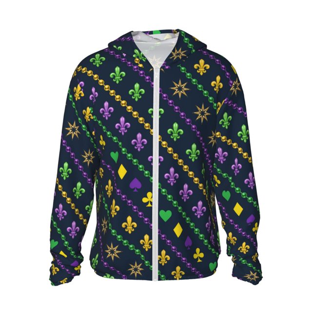 Balery Mardi Gras Strings of Beads Sudadera ligera de manga larga con capucha y protección solar UPF 50+ para hombre y mujer, ideal para pesca y running-Medium