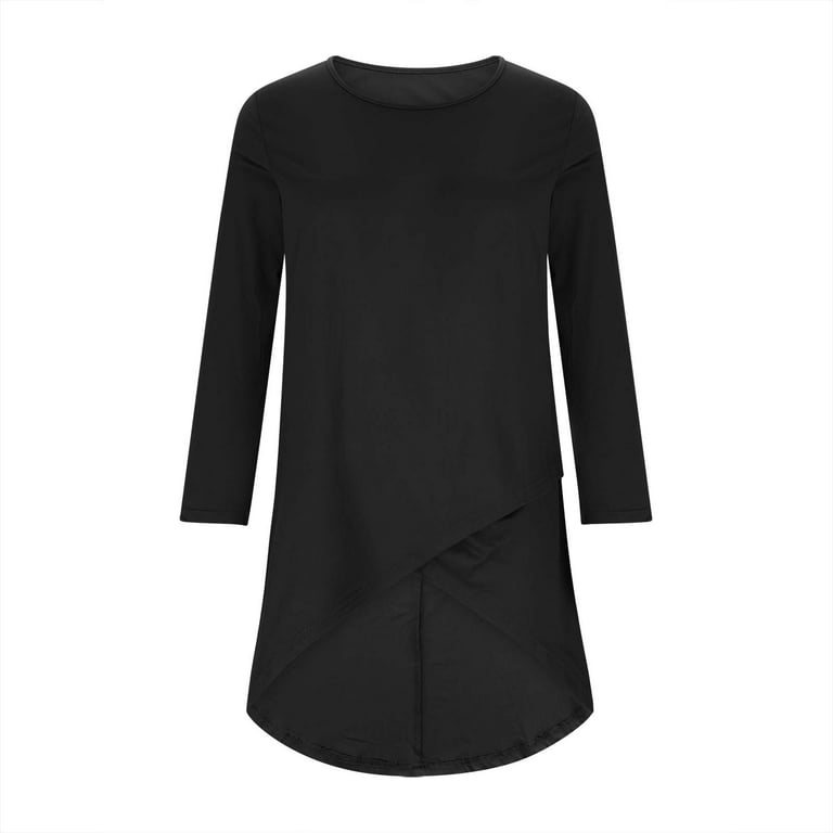 Plus Size Long Tops Womens Asymmetrical High Low Hem Crewneck