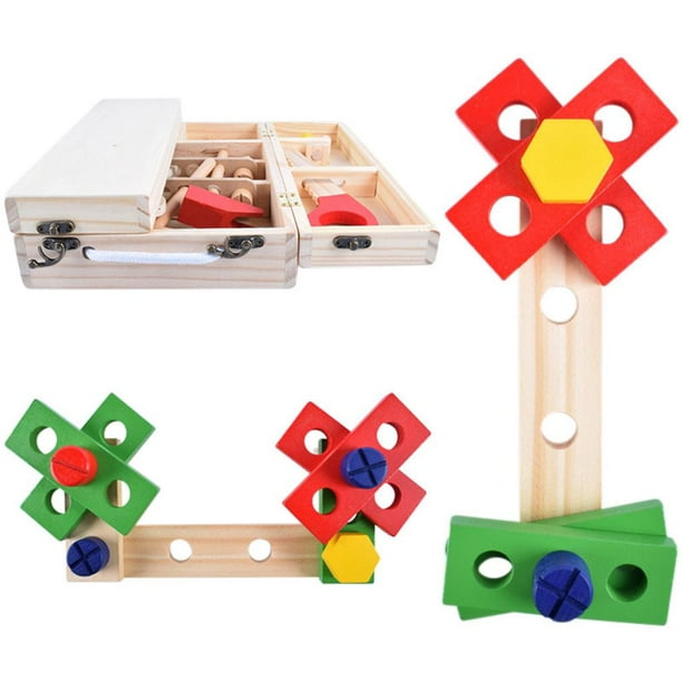 Ensemble d'outils pour enfants avec outils en bois colorés