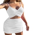 thumbnail image 4 of Women Sleeveless Mini Dress Cutout Ruched Spaghetti Strap Party Dress, 4 of 7