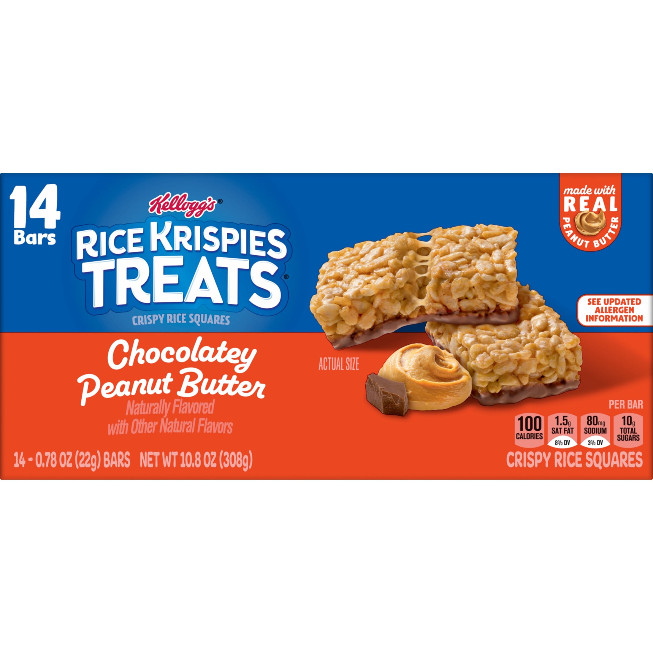 (6 pack) Rice Krispies Treats Chocolatey Peanut Butter Chewy Crispy Rice Squares, Kids Snacks, 10.8 oz, 14 Count