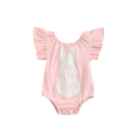 

Arvbitana 0-18 Months Newborn Baby Girls Romper Easter Bunny Letter Printed Fly Sleeve Short Jumpsuit