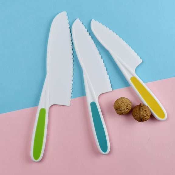 Nogis 3 Pieces Kids Kitchen Knife, Kids Knife Set 3 Plastic Toddler Safe Knives for Real Cooking Kitchen Children