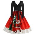 thumbnail image 2 of CEHVOM Robe Vintage pour Femmes Automne Hiver à Manches Longues de Noël à Col en V des Années 1950 Ménagère Soirée Fête Bal, 2 of 8