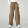 thumbnail image 4 of Delliss Girls Loose Sweatpants Elastic Waist Straight Wide Leg Sports Pants With Pocket Khaki 9 Years, 4 of 9
