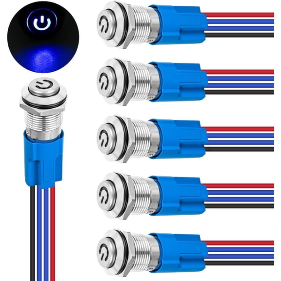 Nilight 12mm Latching Push Button Switch 6pcs LED Blue Waterproof Small Round Power Button Switches with Pre-Wiring Socket for Car Truck Boat Marine RV Vehicle