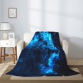 thumbnail image 2 of Throw Blanket for Couch Sofa and Bed, Blue Fire Wolf Super Soft Plush Throw Blanket, Fuzzy Cuteness Comfy Warm Washable Flannel Blanket & Throws for All Season, 2 of 5