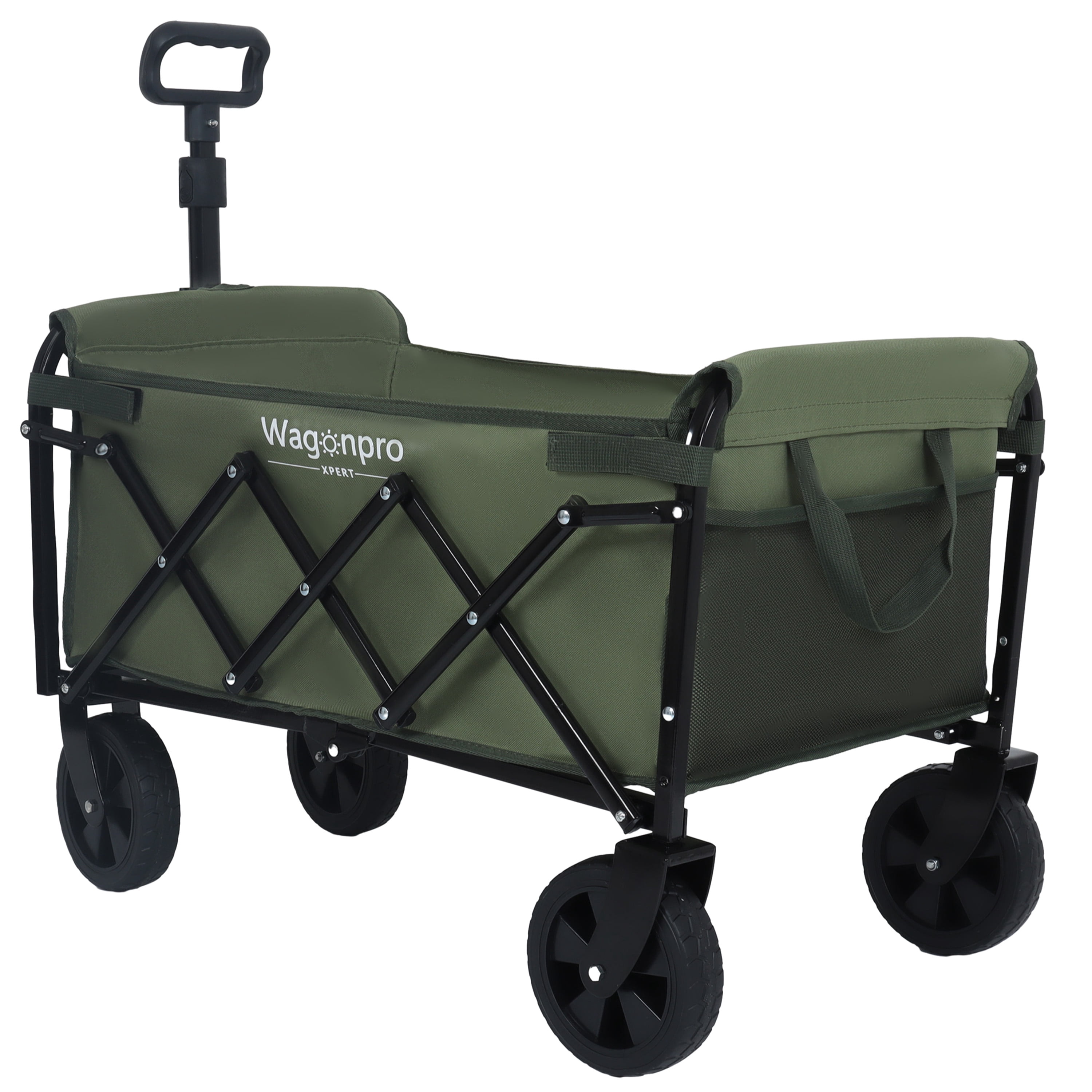 Expandable Dual Layer Collapsible Utility Wagon, 225 LBS All Terrain Grocery Cart with 360° Swivel Wheels for Camping Shopping Gardening Fishing, Army Green