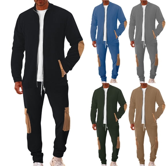 Wlynlyn Mens Sweatsuits Winter Tracksuit 2 Piece Outfits Stand Collar Zip up Jackets Cargo Sweatpants 2 Piece Jogging Sets
