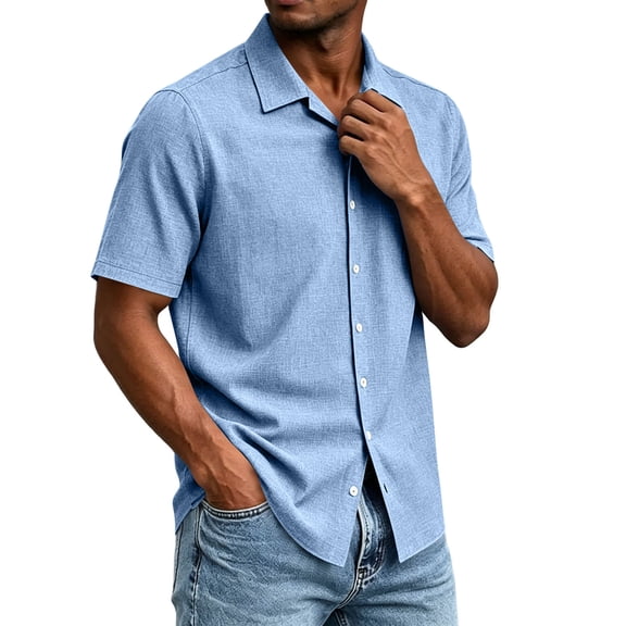 CBASIHI Mens Short Sleeve Button Down Shirts- Summer Casual Loose Fit Breathable Collared Business Work Wear Top Light Blue Size S-3XL