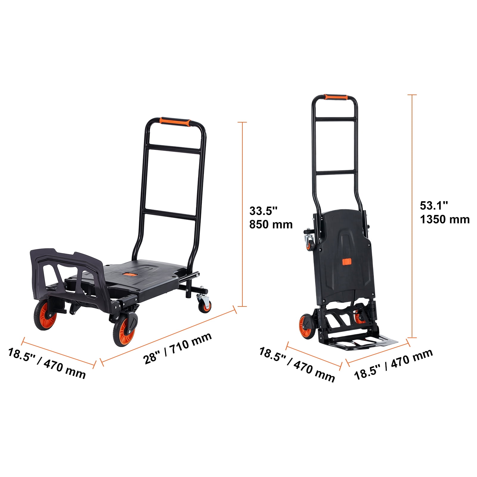 VEVOR Aluminum Hand Truck, 2 in 1, 300 lbs Load Capacity, Heavy Duty Industrial Convertible Folding Hand Truck and Dolly, Utility Cart Converts from Hand Truck to Platform Cart with Rubber Wheels