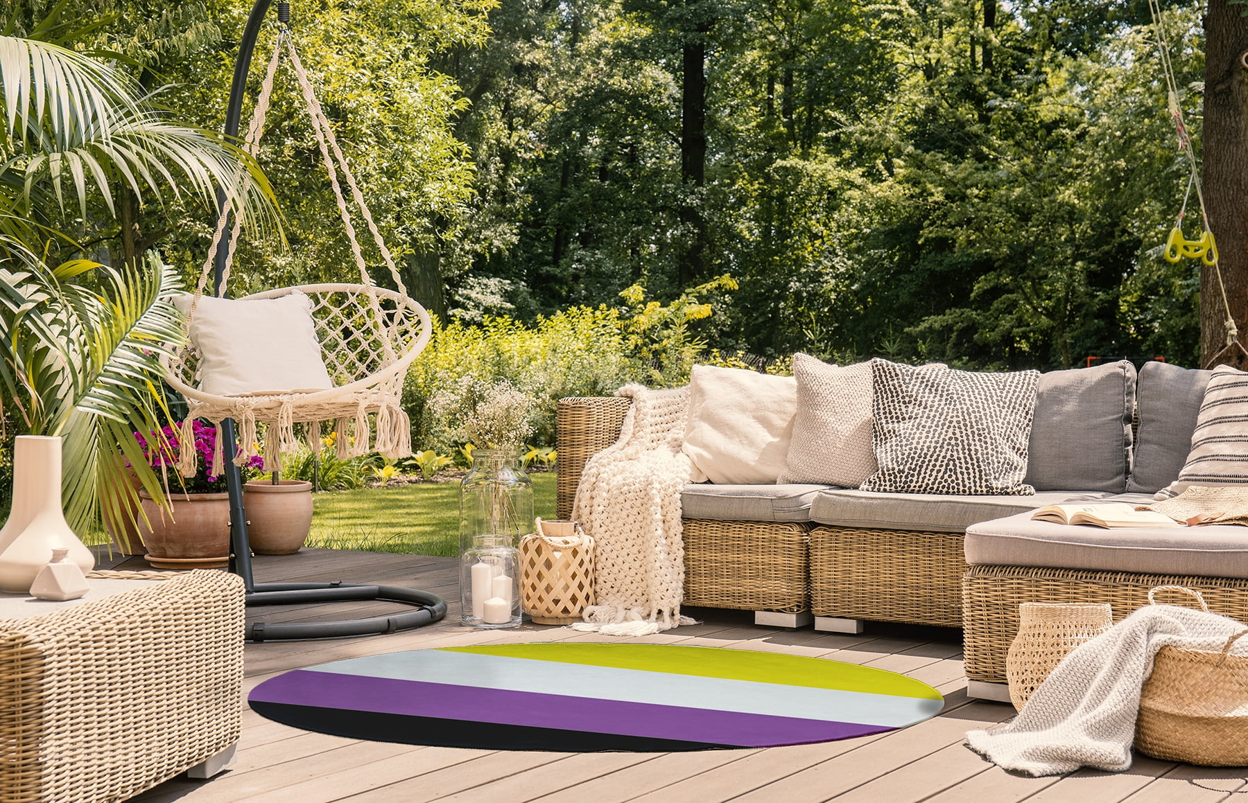 Simply Daisy 5' Round Non-Binary Non-Binary Chenille Indoor/Outdoor Rug