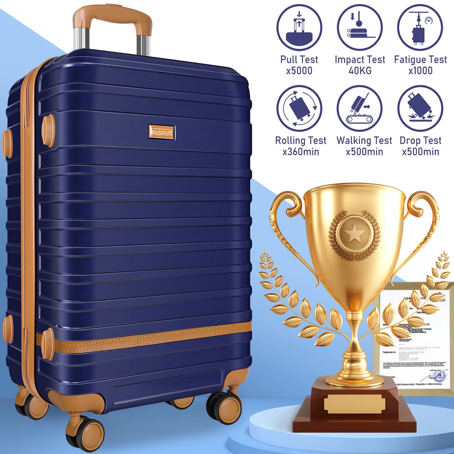 GAZILY Expandable Suitcase Set Luggage Sets, 20 inch Carry On Luggage with TSA Lock and Double Spinner Wheels,(Deep Blue,3 PCS set )