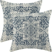 Boho Pillow Covers 18x18 Set of 2, Ethnic Design Decorative Throw Pillows Linen Blue Carpet Pattern Farmhouse Cushion Pillow Covers for Sofa Couch Outdoor