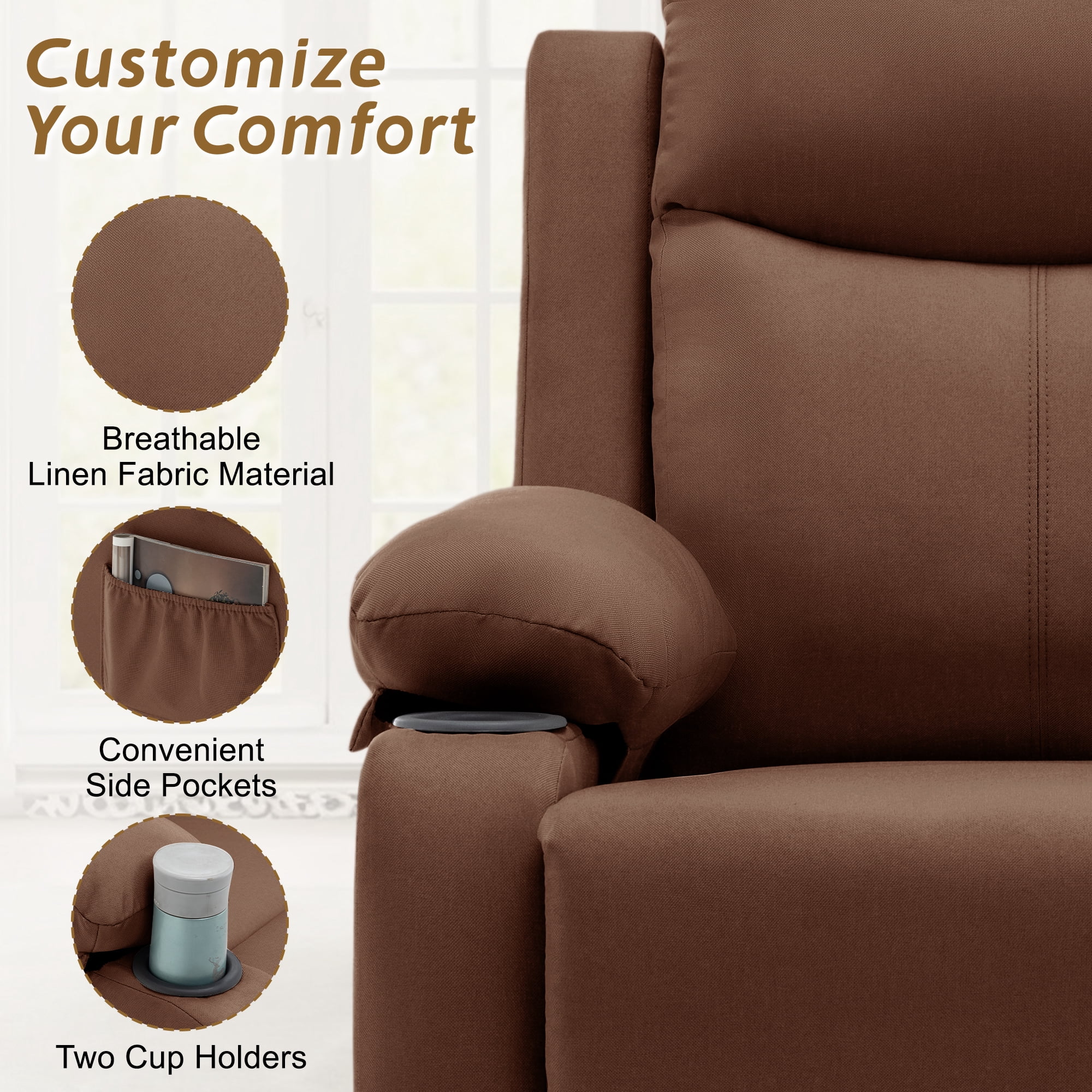 Korser Manual Small Recliner Chair with Fixed Base for Small Spaces Linen Fabric for Living Room,Brown