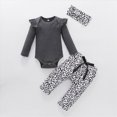 thumbnail image 2 of NOLDARES Newborn Infant Baby Girl Fall Winter Clothes Cartoon Print Ruffle Sleeve Top and Pants with Headband 3pcs/set Outfits(Grey,6-9 M), 2 of 5