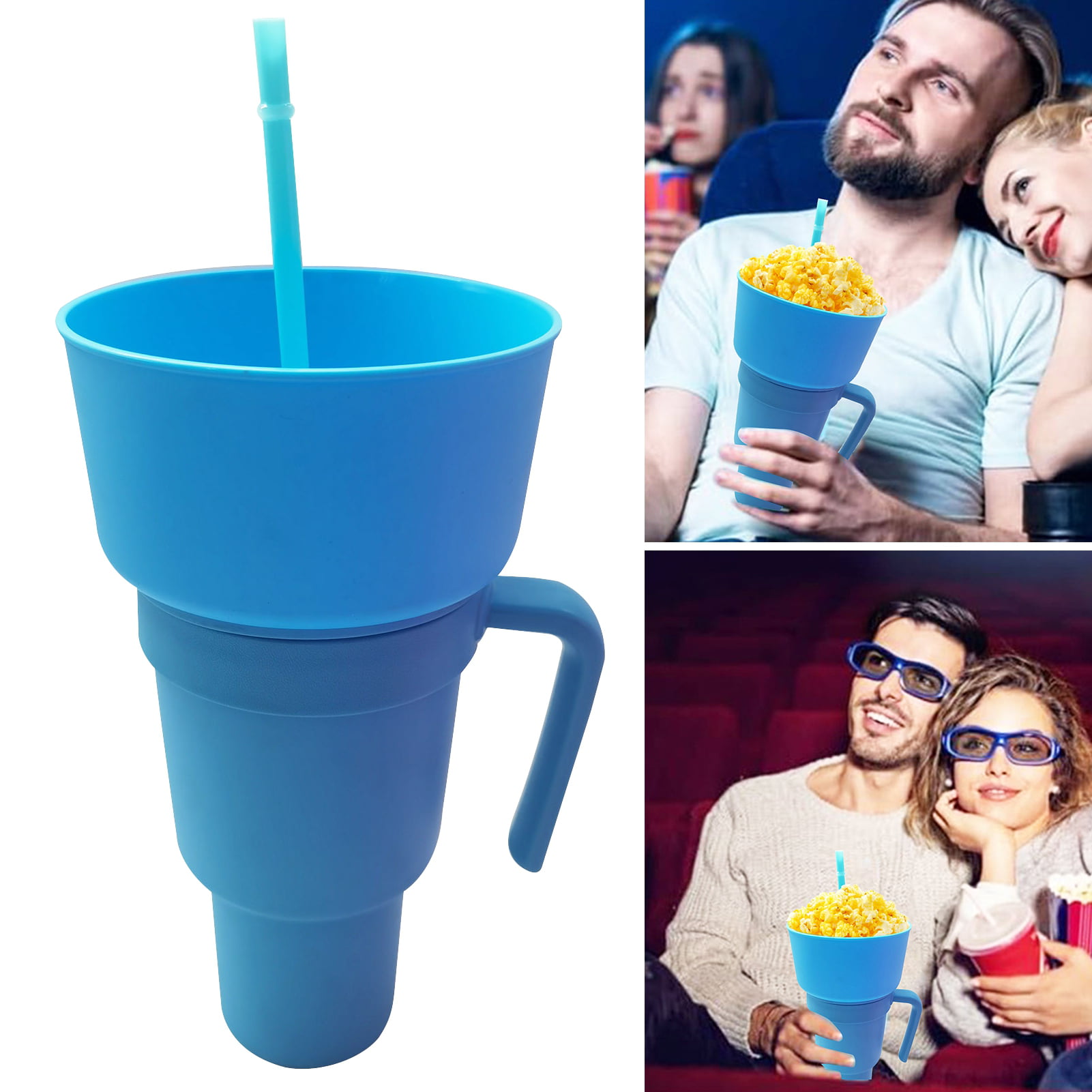  Large Opening 2 in 1 Snack Drink Cup with Straw