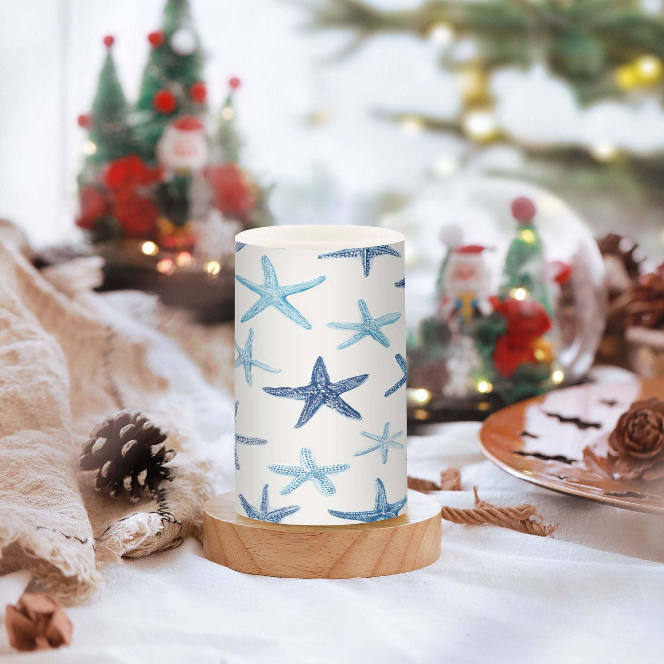 Electronic Candles Light Combination 3x5In, 3x4In Flameless Candles Plastic Festive Decoration Party Christmas Decoration Blue Sea Sar