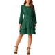 thumbnail image 2 of Vestidos de Otoño para Mujeres INSPIRE CHIC con Cuello Redondo, Manga Larga, Cintura con Cinta, Volantes, Mini, Estilo Skater, Talla XL, Verde Oscuro, 2 of 5