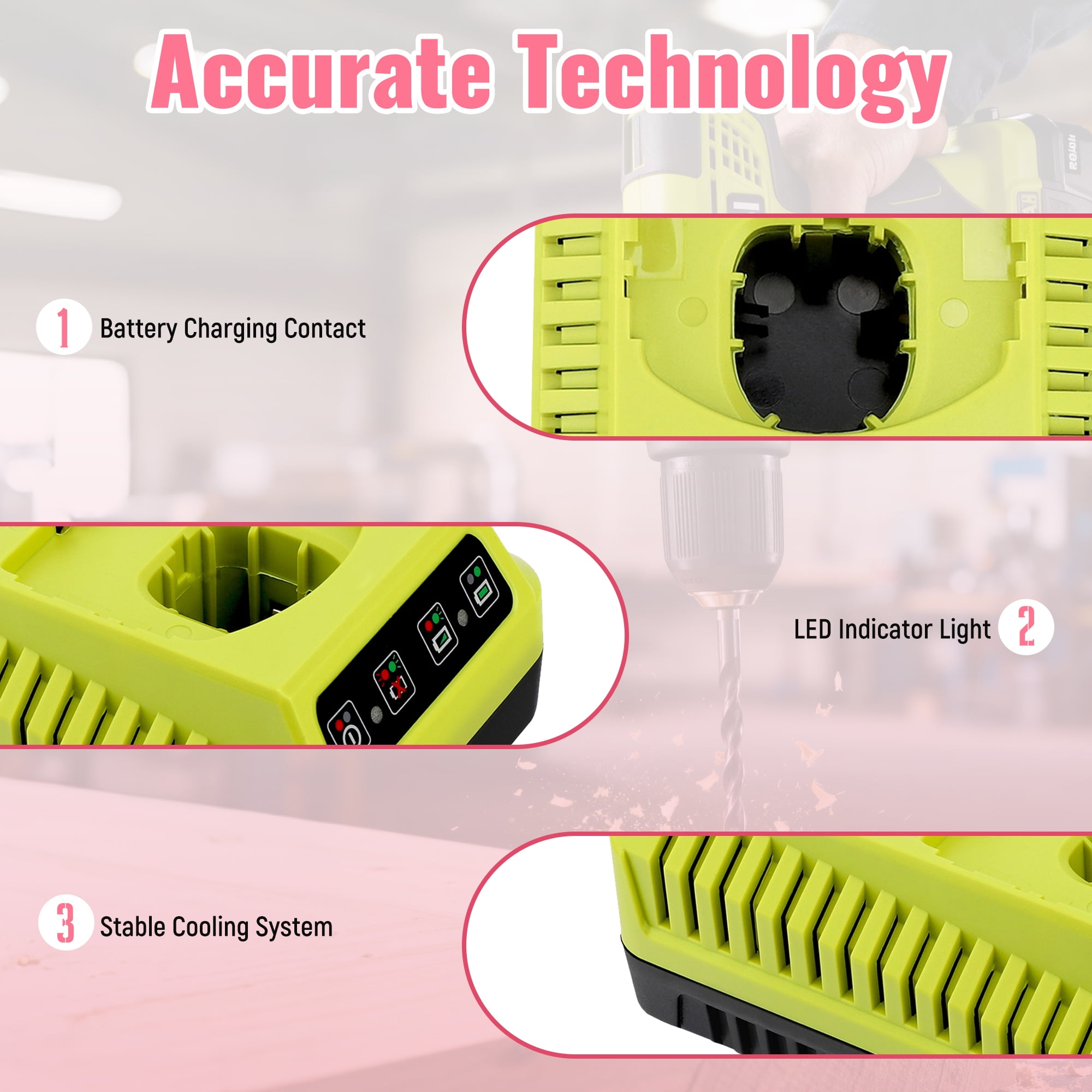 PGENDAR Ryobi 12V-18V Charger for Ryobi One+ Lithium Ni-Cad Ni-Mh Battery P102 P108 P189 P197 P103 P105 P107 P190 P191 PBP002 PBP005