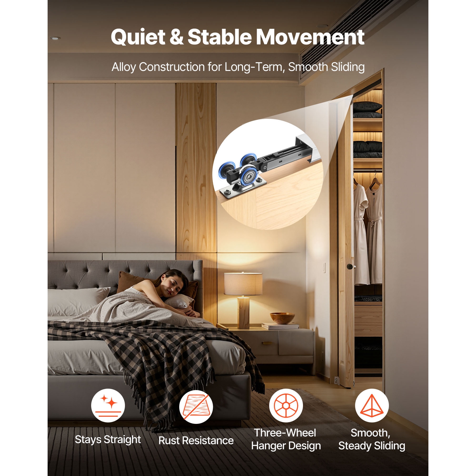 KFFKFF Sliding Pocket Door Hardware Track Kit, 56.73" Track with Soft Close Mechanism for Quiet and Smooth Operation, Simple Installation, Compatible with 1" to 1 3/4" Thick and 30" Wide Single Doors