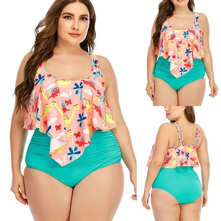 

Raeneomay Sexy swimsuit for Women Sales Clearance Plus Size High Waist Print Casual Swimsuit Bikini Beachwear Swimwear