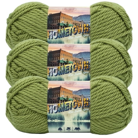UPC: 0842093130048 | Lion Brand Yarn Hometown Lakeland Olive Basic Super Bulky Acrylic Green Yarn 3 Pack